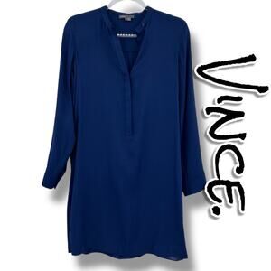 Vince Navy Blue Silk Popover Shirt Dress Long Sleeve Quiet Luxury Womens Size 2